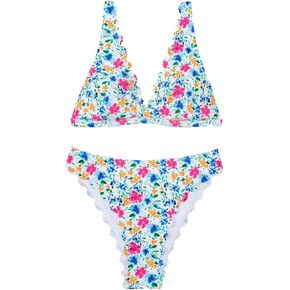 SOLY HUX Bikini Sets for Women Floral Print Scallop Trim Swimsuit Two Piece Bathing Suits