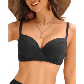 Tempt Me Underwire Push Up Black Bikini Top - Women Swimsuit Tops Bathing Suit Bra Top Only M
