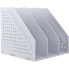 Collapsible Magazine File Holder/Desk Organizer for Office Organization and Storage with 3 Vertical Compartments, Light Grey - Magazine file holder - Accordion file organizer (White)