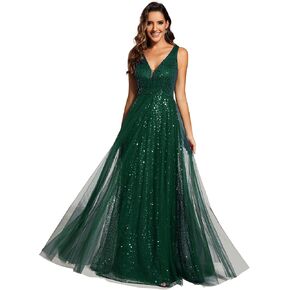 Ever-Pretty Women's V Neck Sleeveless Formal Dresses A Line Sequin Maxi Evening Dresses 02163