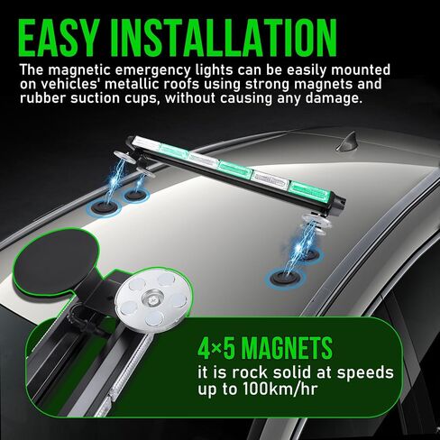 Green&White Strobe Lights - 26 Inch 12V Emergency Warning Light with Magnetic Base, 16 Flash Modes Flashing Lights Bar for Cars Vehicles in Saudi Arabia