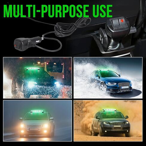 Green&White Strobe Lights - 26 Inch 12V Emergency Warning Light with Magnetic Base, 16 Flash Modes Flashing Lights Bar for Cars Vehicles in Saudi Arabia