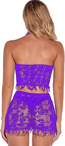 Women's Mesh Lingerie Fishnet Mini Dress Babydoll V Neck Two Piece Bathing Suits Free Size in Saudi Arabia