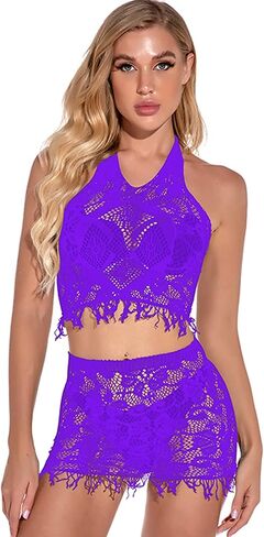 Women's Mesh Lingerie Fishnet Mini Dress Babydoll V Neck Two Piece Bathing Suits Free Size in Saudi Arabia