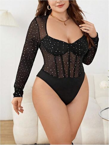 بدلة نسائية من MakeMeChic بمقاس كبير ومزينة بالترتر الشفاف وحجر الراين وأكمام طويلة in Saudi Arabia