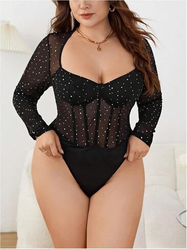 بدلة نسائية من MakeMeChic بمقاس كبير ومزينة بالترتر الشفاف وحجر الراين وأكمام طويلة in Saudi Arabia