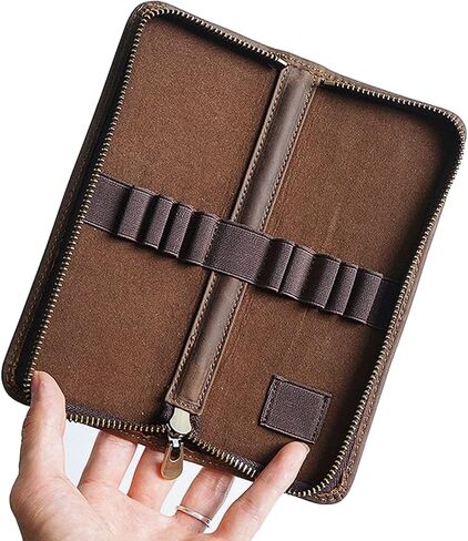 Leather Pencil Case Organizer, 10 Wooden Pencils Portable Pen Case Storage for Drawing Pencils and Markers (black) in Saudi Arabia