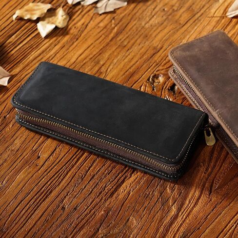 Leather Pencil Case Organizer, 10 Wooden Pencils Portable Pen Case Storage for Drawing Pencils and Markers (black) in Saudi Arabia