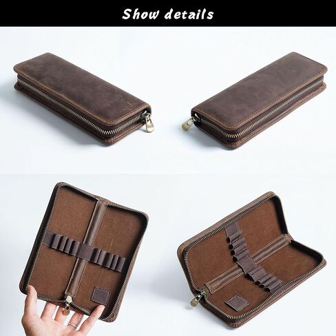 Leather Pencil Case Organizer, 10 Wooden Pencils Portable Pen Case Storage for Drawing Pencils and Markers (black) in Saudi Arabia