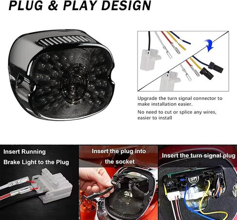 دراجة نارية LED ضوء خلفي مدخن دراجة نارية LED الفرامل بدوره إشارة الضوء الخلفي لوحة ترخيص القيادة الضوء الخلفي التوصيل والتشغيل متوافق مع Dyna Sportster 883 1200 Road King in Kuwait