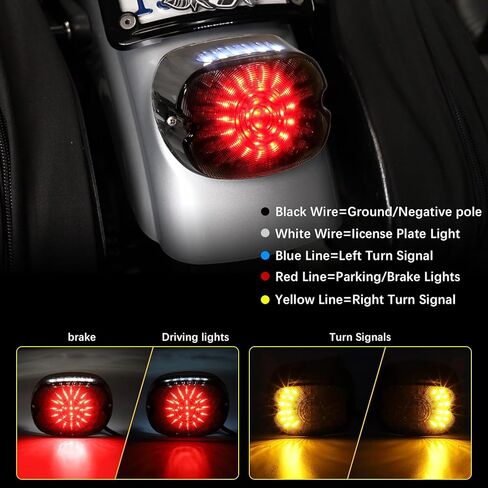 دراجة نارية LED ضوء خلفي مدخن دراجة نارية LED الفرامل بدوره إشارة الضوء الخلفي لوحة ترخيص القيادة الضوء الخلفي التوصيل والتشغيل متوافق مع Dyna Sportster 883 1200 Road King in Kuwait