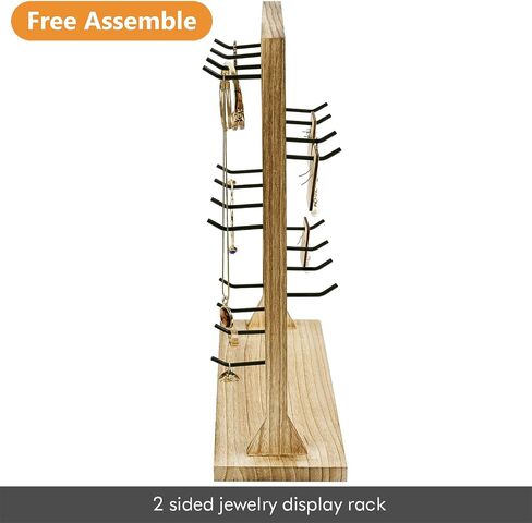 رف عرض مجوهرات خشبي من Ikee Design مع 20 خطافًا معدنيًا قابلاً للإزالة، حامل عرض بطاقات القرط مع خطافات، حامل عرض القرط لبطاقات القرط والقلائد وسلاسل المفاتيح، لون البلوط in Kuwait