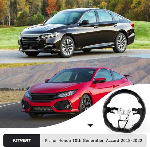 Steering Wheel,Carbon Fiber D-shaped Flat-bottom Steering Wheel Preforated Leather Grip for Honda Accord 10TH GEN 10 2018-2022 in Saudi Arabia