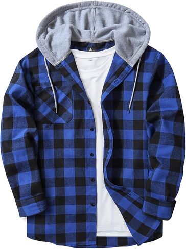 SWISSWELL Mens Flannel Hoodie Shirts Long Sleeve Fashion Plaid Jackets Button Down Shirts in Kuwait