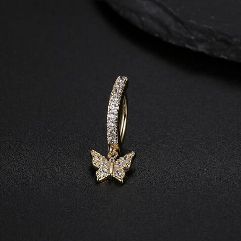 FIASASO 14K Gold Filled Belly Button Ring Hypoallergenic Surgical Stainless Steel Clicker Belly Rings Hoop CZ Butterfly Heart Teardrop Flower Reverse Belly Button Rings Belly Piercings Jewelry for Women 14G Navel Ring in Kuwait