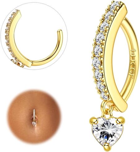 FIASASO 14K Gold Filled Belly Button Ring Hypoallergenic Surgical Stainless Steel Clicker Belly Rings Hoop CZ Butterfly Heart Teardrop Flower Reverse Belly Button Rings Belly Piercings Jewelry for Women 14G Navel Ring in Kuwait