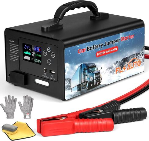 10000A Jump Starter، FlyAuto 155WH بطارية السيارة Jump Starter لجميع الغاز أو الديزل، 24V/12V صندوق قفز الليثيوم عالي التحمل، حزمة بطارية محمولة لقفز طاقة السيارة مع منفذ USB، مجموعة كابلات القفز وإضاءة LED in Kuwait