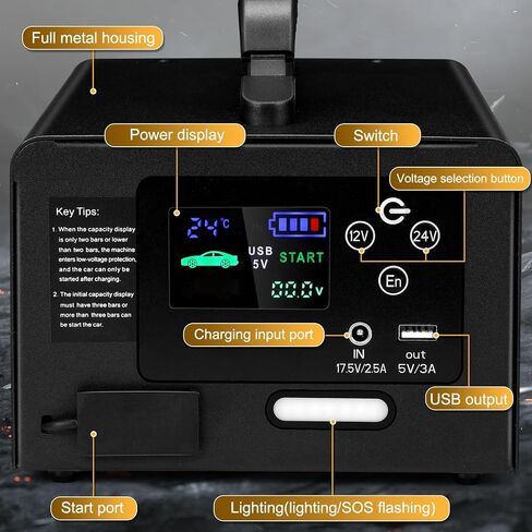 10000A Jump Starter، FlyAuto 155WH بطارية السيارة Jump Starter لجميع الغاز أو الديزل، 24V/12V صندوق قفز الليثيوم عالي التحمل، حزمة بطارية محمولة لقفز طاقة السيارة مع منفذ USB، مجموعة كابلات القفز وإضاءة LED in Kuwait