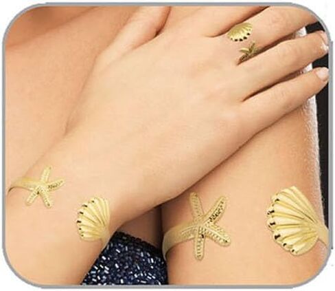 Gold Starfish Shell Ring Bracelet Cuff Arm Cuff 14K Gold Plated Adjustable Starfish Shell Ring Bracelet Cuff Arm Cuff Set Summer Surf Ocean Starfish Jewelry for Women in Saudi Arabia