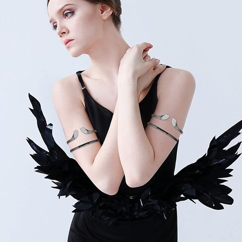 RechicGu 2 Pieces Minimalist Egyptian Bar Curve Upper Arm Cuff Bracelet Bangle Band Open Armband Armlet Jewelry Set Belly Dance Accessories Black in Saudi Arabia