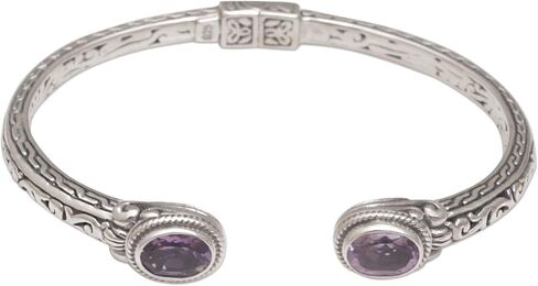 NOVICA Artisan Handmade Amethyst Cuff Bracelet Modern Balinese 925 Silver Sterling Purple Indonesia Birthstone [5.5 in L (end to End) x 0.4 in W] ' Magical Attraction' in Saudi Arabia