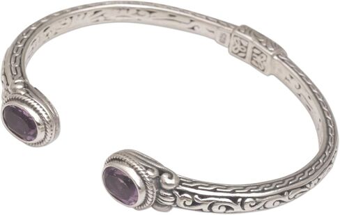 NOVICA Artisan Handmade Amethyst Cuff Bracelet Modern Balinese 925 Silver Sterling Purple Indonesia Birthstone [5.5 in L (end to End) x 0.4 in W] ' Magical Attraction' in Saudi Arabia