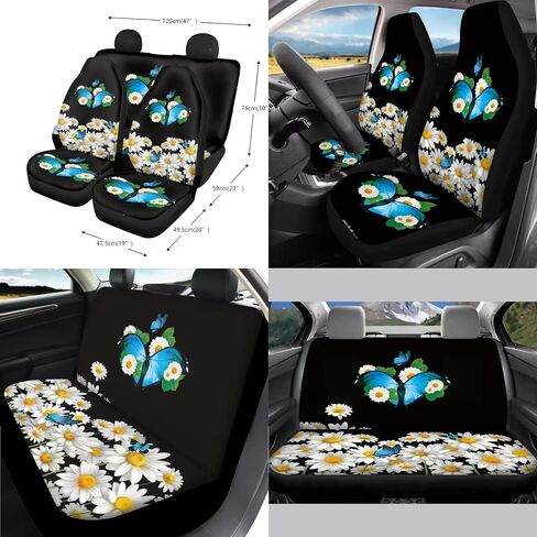13 Pack Sunflower Butterfly Print Car Accessories Set, Car Seat Covers Full Set Steering Wheel Cover Wristlet Lanyard Keychain Car Holders for Car SUV Interior Decor in Saudi Arabia