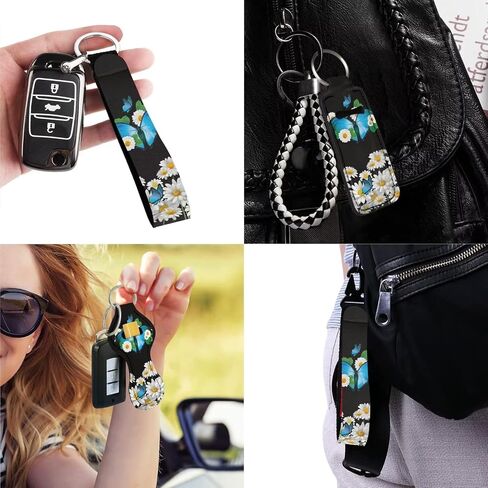 13 Pack Sunflower Butterfly Print Car Accessories Set, Car Seat Covers Full Set Steering Wheel Cover Wristlet Lanyard Keychain Car Holders for Car SUV Interior Decor in Saudi Arabia