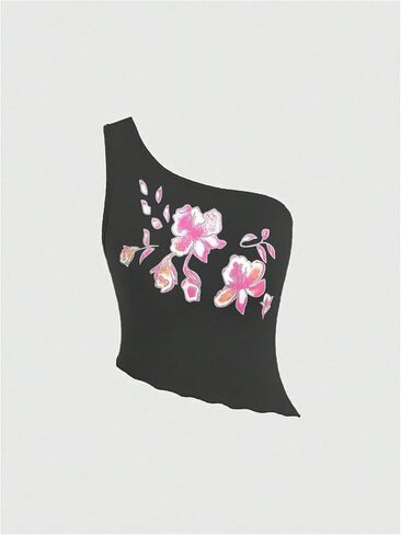 Floerns Women's Sleeveless One Shoulder Floral Print Asymmetrical Hem Tank Top in Saudi Arabia