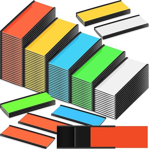 100 Pcs Magnetic Label Holders C Channel Card Holders Magnetic Name Plate Tags Cabinet Labels Magnetic Label for Shelving with 100 Clear Plastic Protector 200 Colorful Paper Insert (4 x 1.6'') in Saudi Arabia