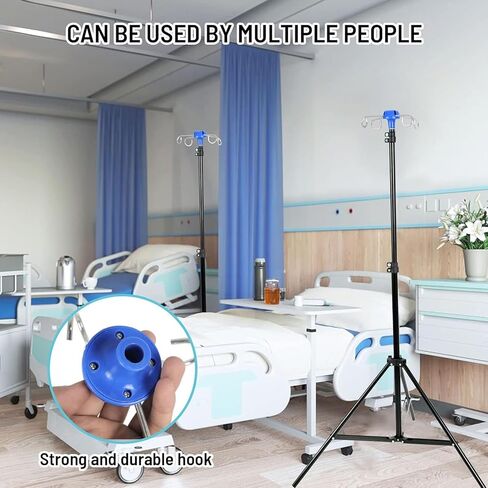 قطعة واحدة من حامل القطب IV المحمول القابل للطي، سبائك الألومنيوم، 4 خطاف 3 أرجل، ارتفاع قابل للتعديل، للمستشفيات والعيادات والكراسي المتحركة والأسرة in Kuwait