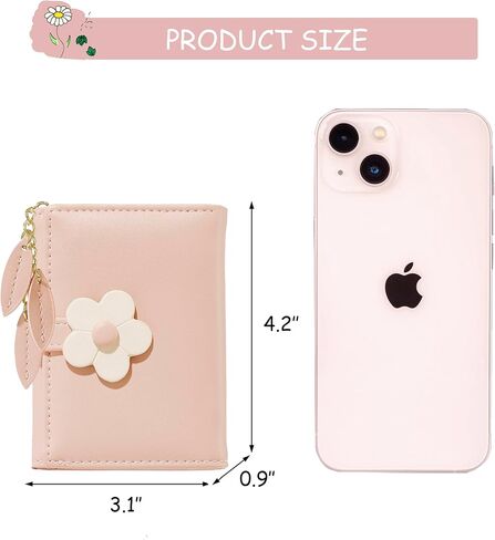 Sunwel Fashion Small Cute Wallet Slim Wallet ID/Photo Window Card Holder with 3D Flower Pattern Buckle for Women Girls (BLACK) in Kuwait