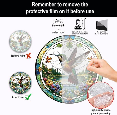Generic 11.8 Inches Hummingbird Acrylic Window Hanging Decor Stained Glass Panels Natural Scenery Wall Art Mural for Bedroom Garden Wall Decoration Suncatcher Gift for Mom Grandma Teacher in Kuwait