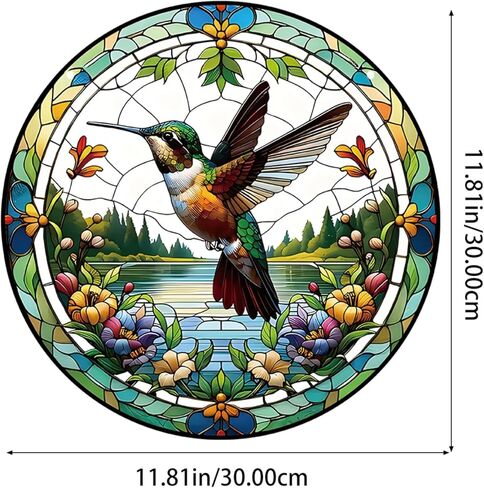 Generic 11.8 Inches Hummingbird Acrylic Window Hanging Decor Stained Glass Panels Natural Scenery Wall Art Mural for Bedroom Garden Wall Decoration Suncatcher Gift for Mom Grandma Teacher in Kuwait