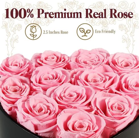 BLOSSBLISS 12-Piece Preserved Flower Pink Rose in a Heart Shape Box, Forever Love Rose for Wife, Eternal Rose Gifts for Her, Valentine's Day, Mother's Day, BBOX-12-PINK in Saudi Arabia