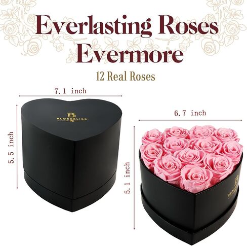BLOSSBLISS 12-Piece Preserved Flower Pink Rose in a Heart Shape Box, Forever Love Rose for Wife, Eternal Rose Gifts for Her, Valentine's Day, Mother's Day, BBOX-12-PINK in Saudi Arabia