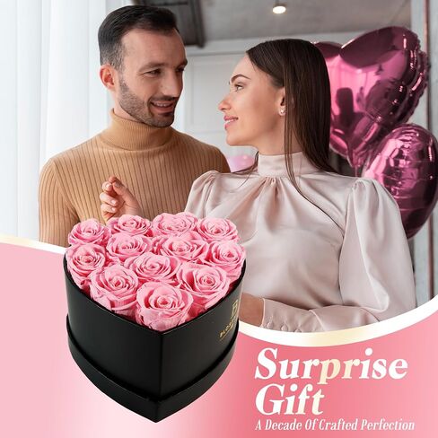 BLOSSBLISS 12-Piece Preserved Flower Pink Rose in a Heart Shape Box, Forever Love Rose for Wife, Eternal Rose Gifts for Her, Valentine's Day, Mother's Day, BBOX-12-PINK in Saudi Arabia