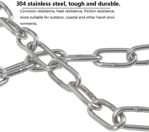 SUS304 Stainless Steel Chain Metal Chain Link Chain Small Light Duty Chain Utility Chain for Home Outdoor Camping Hanging Pet Chain Prevention Theft -Thickness 0.08 inches (2mm)- Length 9.8ft (3m) in Saudi Arabia