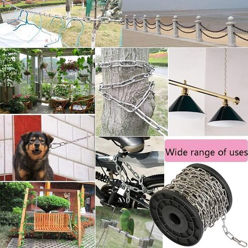 SUS304 Stainless Steel Chain Metal Chain Link Chain Small Light Duty Chain Utility Chain for Home Outdoor Camping Hanging Pet Chain Prevention Theft -Thickness 0.08 inches (2mm)- Length 9.8ft (3m) in Saudi Arabia