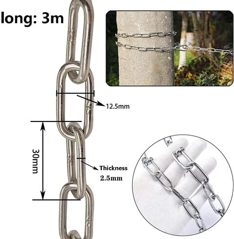 SUS304 Stainless Steel Chain Metal Chain Link Chain Small Light Duty Chain Utility Chain for Home Outdoor Camping Hanging Pet Chain Prevention Theft -Thickness 0.08 inches (2mm)- Length 9.8ft (3m) in Saudi Arabia