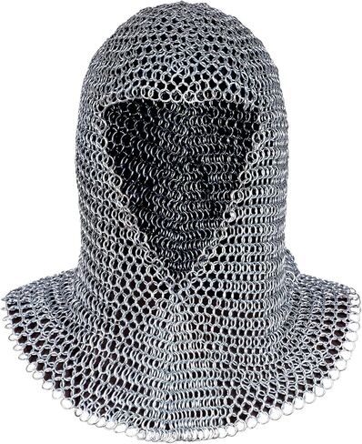 Medieval Chainmail Coif (9-10mm) | Renaissance Knight Chain Mail Hood Armor (16-17 gauge) for Historical Reenactments (Mild Steel, Butted Round Rings, Zinc Polished) in Kuwait