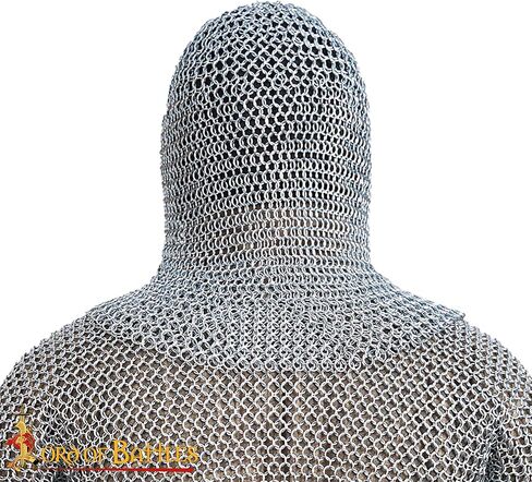 Medieval Chainmail Coif (9-10mm) | Renaissance Knight Chain Mail Hood Armor (16-17 gauge) for Historical Reenactments (Mild Steel, Butted Round Rings, Zinc Polished) in Kuwait