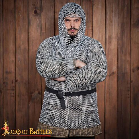 Medieval Chainmail Coif (9-10mm) | Renaissance Knight Chain Mail Hood Armor (16-17 gauge) for Historical Reenactments (Mild Steel, Butted Round Rings, Zinc Polished) in Kuwait