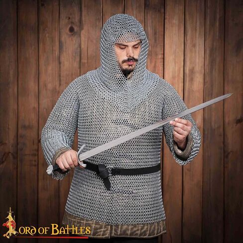 Medieval Chainmail Coif (9-10mm) | Renaissance Knight Chain Mail Hood Armor (16-17 gauge) for Historical Reenactments (Mild Steel, Butted Round Rings, Zinc Polished) in Kuwait