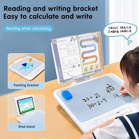 Kids Book Stand for Reading, Used for Student Learning Painting, Writing, Universal for Laptops and IPads, Portable Storage Angle Adjustable Bracket, with Writing Whiteboard (White) in Kuwait