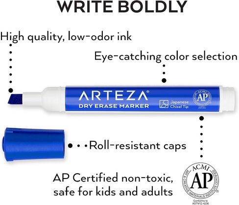 Arteza Black Dry Erase Markers, Bulk Pack of 52 Whiteboard Markers, Chisel Tip, Low-Odor Ink, Long-Lasting & Easy-to-Erase, Ideal for School, Office, Homeschooling and Teachers in Saudi Arabia