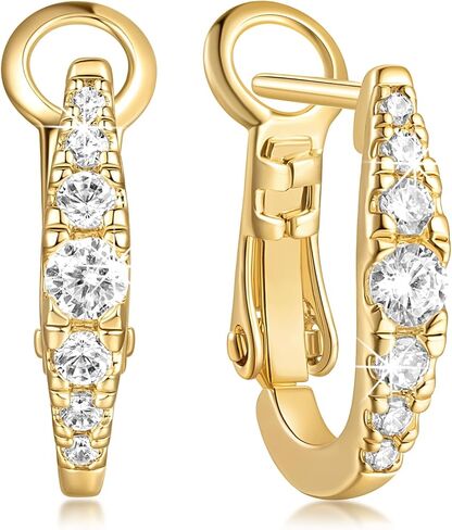 أقراط دائرية ذهبية 14 قيراط أقراط دائرية ذهبية للنساء أقراط ذهبية حديثة تصميم على شكل حرف U أقراط ذهبية خفيفة الوزن للنساء مع أحجار تشيكوسلوفاكيا المبهرة 16 مم in Kuwait