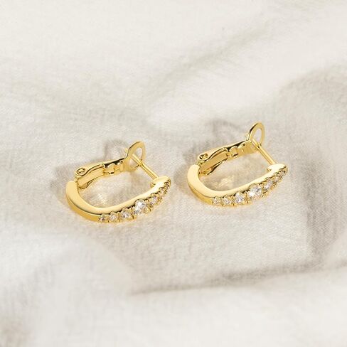 أقراط دائرية ذهبية 14 قيراط أقراط دائرية ذهبية للنساء أقراط ذهبية حديثة تصميم على شكل حرف U أقراط ذهبية خفيفة الوزن للنساء مع أحجار تشيكوسلوفاكيا المبهرة 16 مم in Kuwait