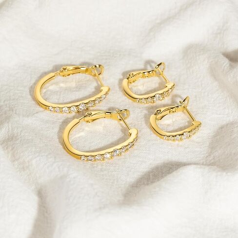 أقراط دائرية ذهبية 14 قيراط أقراط دائرية ذهبية للنساء أقراط ذهبية حديثة تصميم على شكل حرف U أقراط ذهبية خفيفة الوزن للنساء مع أحجار تشيكوسلوفاكيا المبهرة 16 مم in Kuwait