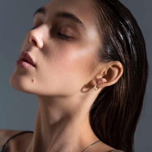 أقراط دائرية ذهبية 14 قيراط أقراط دائرية ذهبية للنساء أقراط ذهبية حديثة تصميم على شكل حرف U أقراط ذهبية خفيفة الوزن للنساء مع أحجار تشيكوسلوفاكيا المبهرة 16 مم in Kuwait